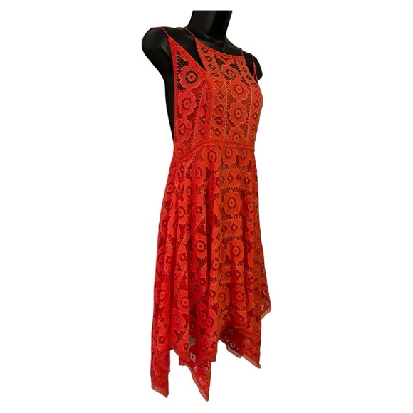 Free People Orange/Rouge Halter Open Back Lace Design Dress NWT Size 4 🧡 - Picture 3 of 11